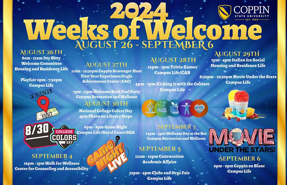 2024 Weeks of Welcome August 26 to September 6