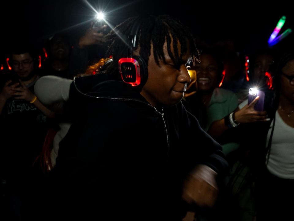 Male Coppin student dancing at 2025 Homecoming Silent Headphone party