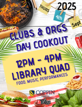 Clubs and Orgs Cookout Thursday, September 4, 2025, 12 - 4pm in the Library Quad